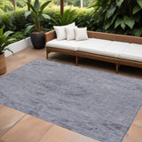 8' X 10' Blue And Gray Floral Washable Indoor Outdoor Area Rug