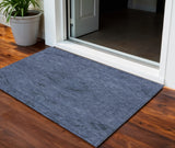 3' X 5' Navy Blue And Charcoal Floral Washable Indoor Outdoor Area Rug