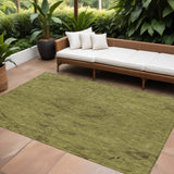 8' X 10' Olive Green And Brown Floral Washable Indoor Outdoor Area Rug