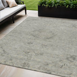 5' X 8' Pewter And Beige Floral Washable Indoor Outdoor Area Rug