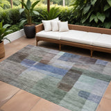 8' X 10' Brown Green And Blue Abstract Washable Indoor Outdoor Area Rug
