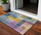 3' X 5' Blue Green And Purple Abstract Washable Indoor Outdoor Area Rug