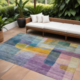 8' X 10' Blue Green And Purple Abstract Washable Indoor Outdoor Area Rug