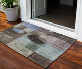 3' X 5' Brown Blue And Green Geometric Washable Indoor Outdoor Area Rug