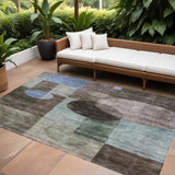 8' X 10' Brown Blue And Green Geometric Washable Indoor Outdoor Area Rug