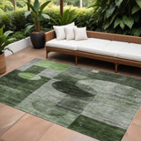 8' X 10' Fern Green And Gray Geometric Washable Indoor Outdoor Area Rug