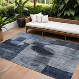 8' X 10' Navy Blue Gray And Charcoal Geometric Washable Indoor Outdoor Area Rug