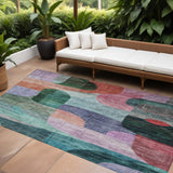 8' X 10' Green Purple And Blue Abstract Washable Indoor Outdoor Area Rug