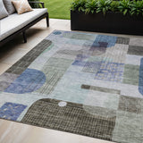 5' X 8' Blue Gray And Charcoal Abstract Washable Indoor Outdoor Area Rug