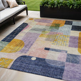 5' X 8' Plum Purple And Copper Abstract Washable Indoor Outdoor Area Rug