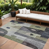 8' X 10' Artichoke Green Gray And Charcoal Geometric Washable Indoor Outdoor Area Rug