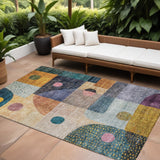8' X 10' Green Purple And Blue Geometric Washable Indoor Outdoor Area Rug