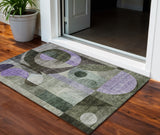 3' X 5' Olive Green Purple And Gray Geometric Washable Indoor Outdoor Area Rug