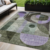 5' X 8' Olive Green Purple And Gray Geometric Washable Indoor Outdoor Area Rug
