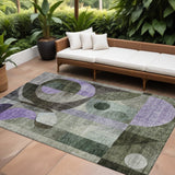 8' X 10' Olive Green Purple And Gray Geometric Washable Indoor Outdoor Area Rug