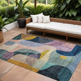 8' X 10' Green Purple And Pink Abstract Washable Indoor Outdoor Area Rug
