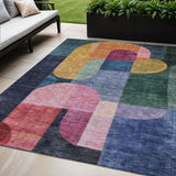 5' X 8' Green Copper And Pink Abstract Washable Indoor Outdoor Area Rug
