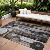 8' X 10' Brown Gray And Blue Geometric Washable Indoor Outdoor Area Rug