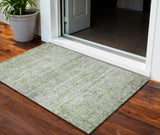 3' X 5' Artichoke Green And Ivory Striped Washable Indoor Outdoor Area Rug