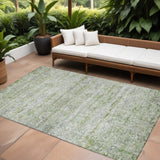 8' X 10' Artichoke Green And Ivory Striped Washable Indoor Outdoor Area Rug