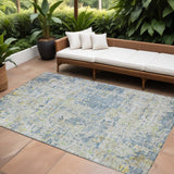8' X 10' Blue Gray And Green Abstract Washable Indoor Outdoor Area Rug