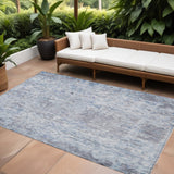 8' X 10' Sky Blue Charcoal And Ivory Abstract Washable Indoor Outdoor Area Rug
