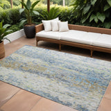8' X 10' Blue Green And Ivory Abstract Washable Indoor Outdoor Area Rug