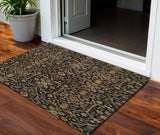 3' X 5' Black Brown And Red Floral Washable Indoor Outdoor Area Rug