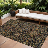 8' X 10' Black Brown And Red Floral Washable Indoor Outdoor Area Rug