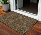 3' X 5' Chocolate Red And Green Floral Washable Indoor Outdoor Area Rug
