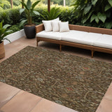 8' X 10' Chocolate Red And Green Floral Washable Indoor Outdoor Area Rug
