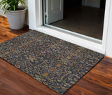 3' X 5' Navy Blue Brown And Red Floral Washable Indoor Outdoor Area Rug