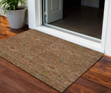 3' X 5' Brown Red And Green Floral Washable Indoor Outdoor Area Rug