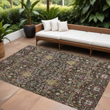 8' X 10' Chocolate Red And Gold Floral Washable Indoor Outdoor Area Rug