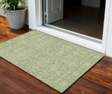 3' X 5' Artichoke Green And Ivory Floral Washable Indoor Outdoor Area Rug