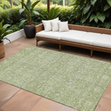 8' X 10' Artichoke Green And Ivory Floral Washable Indoor Outdoor Area Rug