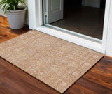 3' X 5' Coral And Ivory Floral Washable Indoor Outdoor Area Rug