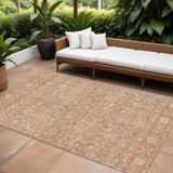 8' X 10' Coral And Ivory Floral Washable Indoor Outdoor Area Rug