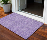3' X 5' Plum And Lavender Floral Washable Indoor Outdoor Area Rug