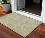3' X 5' Taupe And Beige Floral Washable Indoor Outdoor Area Rug