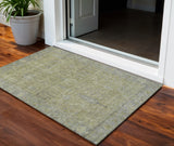 3' X 5' Artichoke Green And Gray Oriental Washable Indoor Outdoor Area Rug