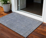 3' X 5' Denim Blue And Gray Oriental Washable Indoor Outdoor Area Rug