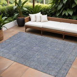8' X 10' Denim Blue And Gray Oriental Washable Indoor Outdoor Area Rug