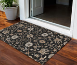 3' X 5' Black Brown And Ivory Floral Washable Indoor Outdoor Area Rug