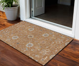3' X 5' Copper Ivory And Black Floral Washable Indoor Outdoor Area Rug