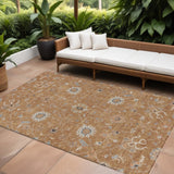 8' X 10' Copper Ivory And Black Floral Washable Indoor Outdoor Area Rug