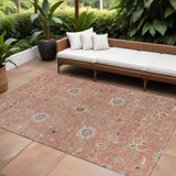 8' X 10' Pink Gray And Beige Floral Washable Indoor Outdoor Area Rug