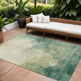 8' X 10' Green And Ivory Abstract Washable Indoor Outdoor Area Rug