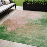 5' X 8' Pink And Green Abstract Washable Indoor Outdoor Area Rug