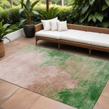 8' X 10' Pink And Green Abstract Washable Indoor Outdoor Area Rug
